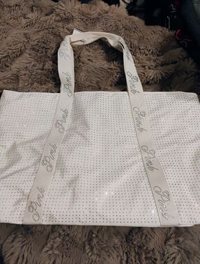 White Victoria's Secret Pink Collection Blinged Out Tote Bag Missing Rhinestones